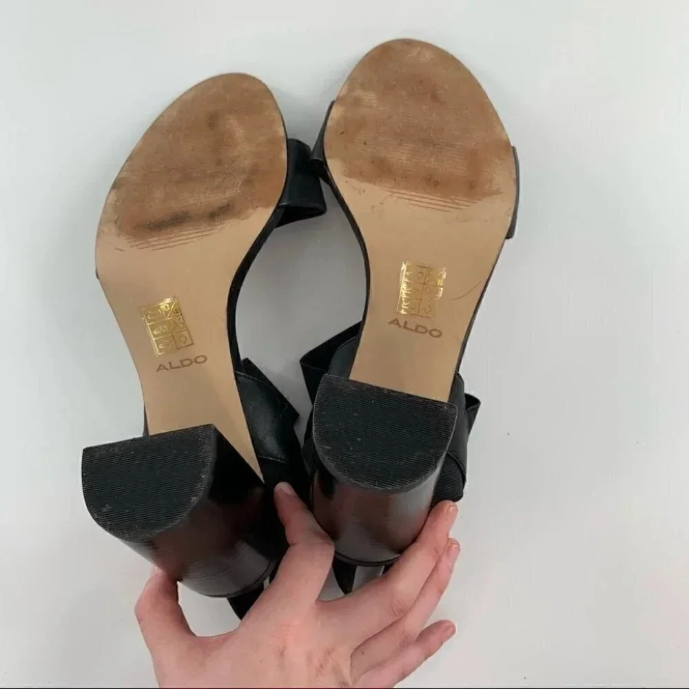 Aldo womens heels size 11 42.5 black leather chunky career